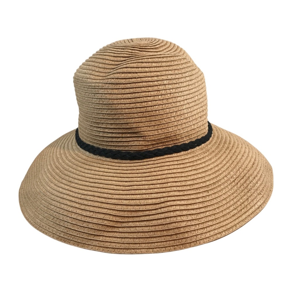 Eddie Bauer Womens One Size Tan Sun Hat Braid Accent Wide Brim 15 Inch